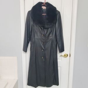 Black Leather Jacket with Faux-Fur Collar